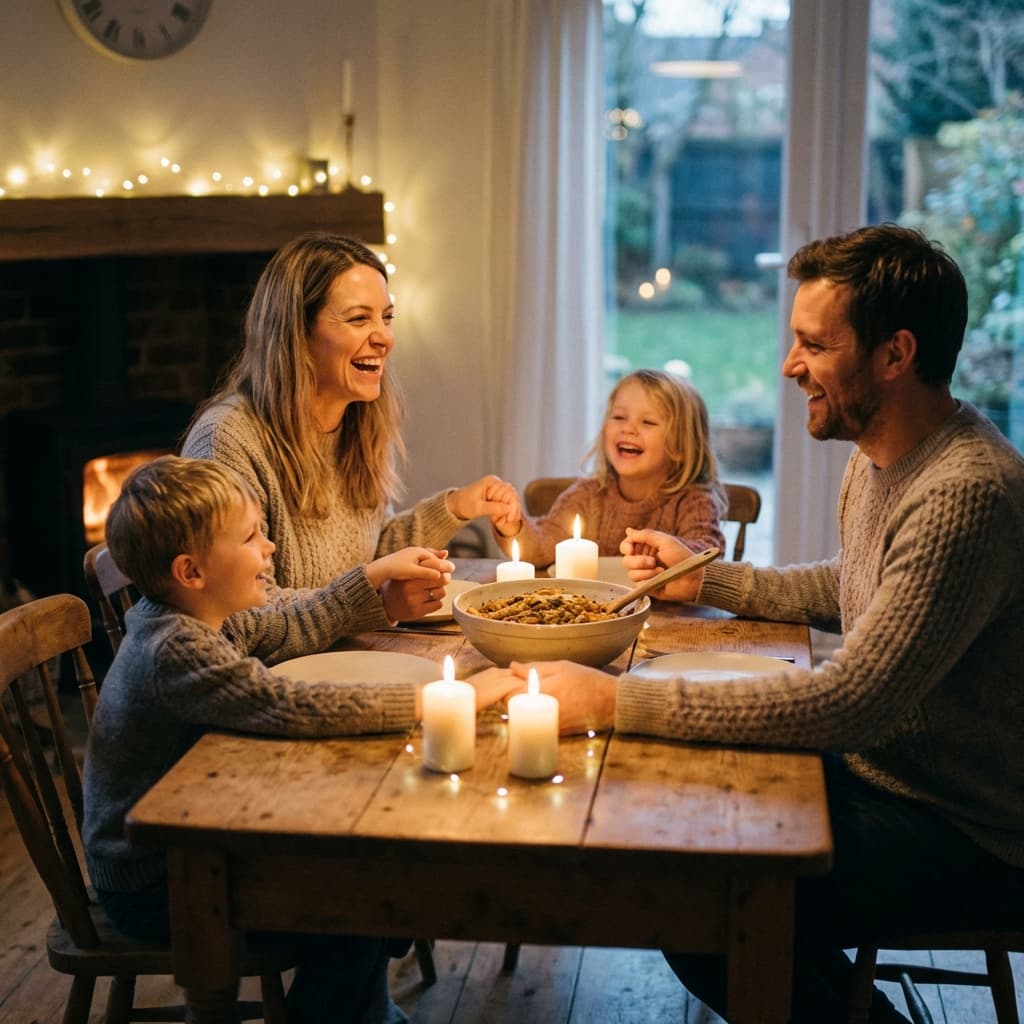 Familia feliz conectando